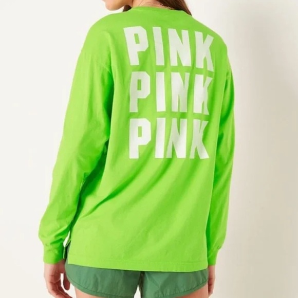 Victoria Secret Pink Long Sleeve Campus Tee- Lime Green - Picture 3 of 4